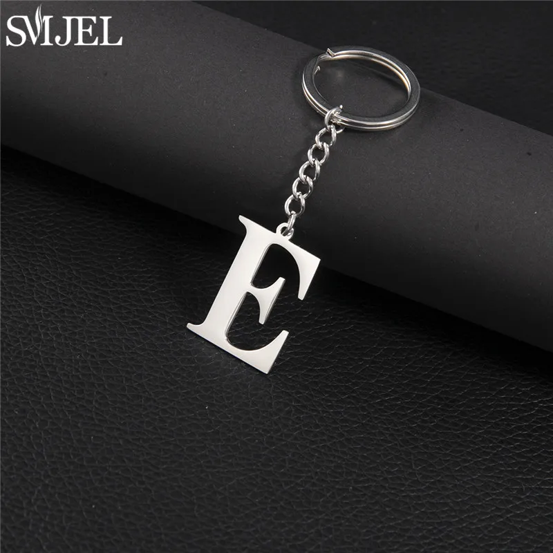 Metal 26 Capital Letter KeyChains Simple Stainless Steel A-Z Initial Key Ring for Couple Handbag Accessories Car Key DIY Jewelry