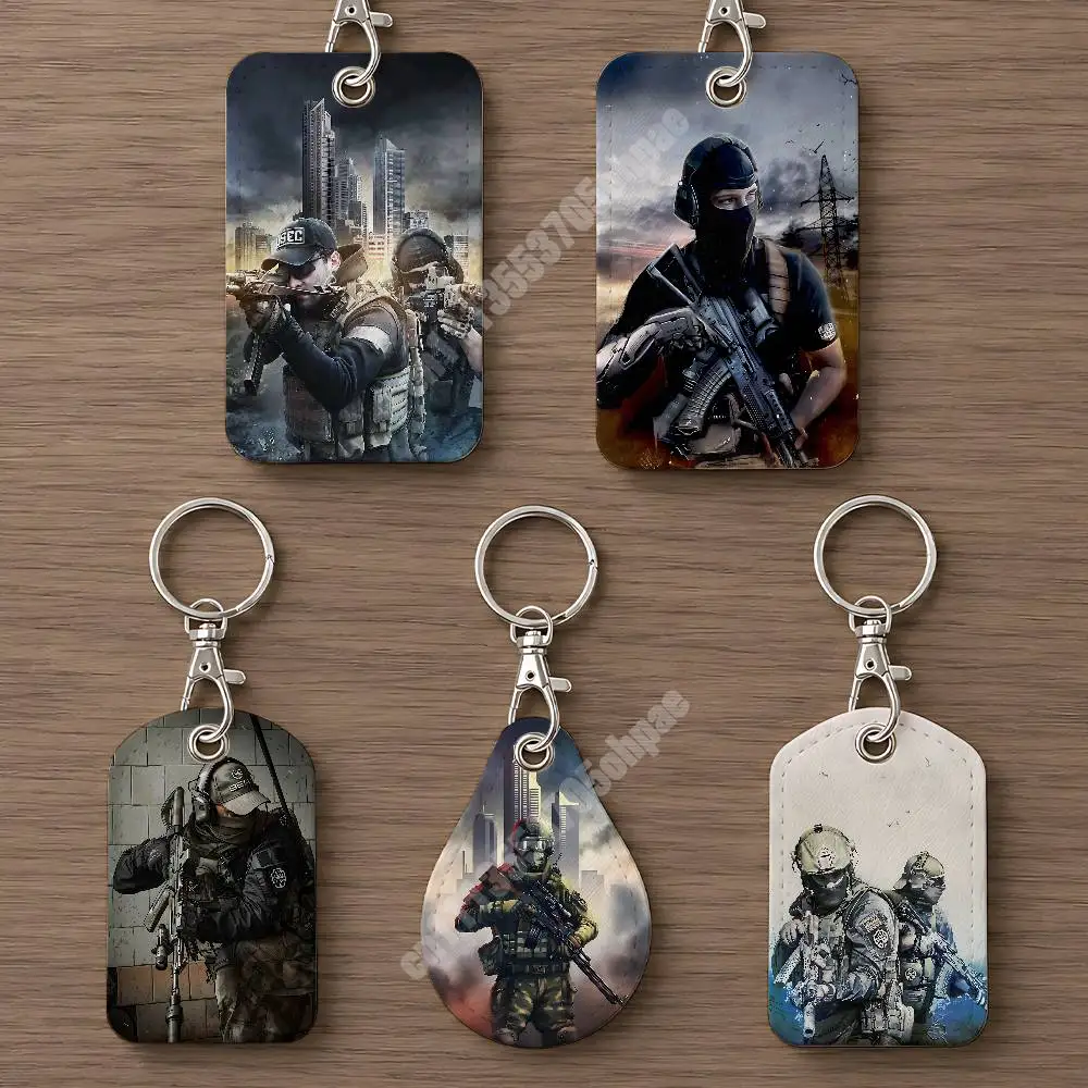 E-Escape F-From T-Tarkov Leather Keychain Card Holder for Airtag & ID Cards Business Bag Charm