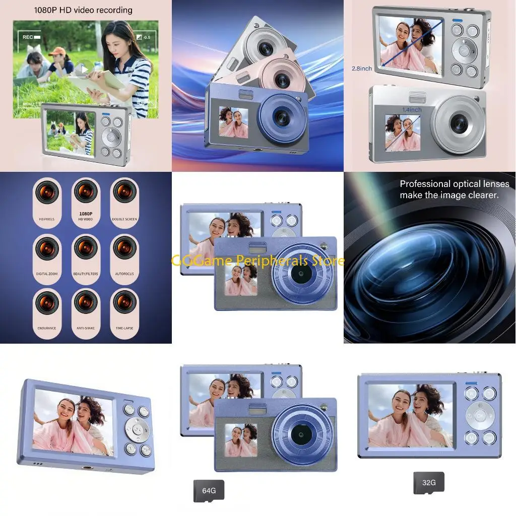 

U55B Vintaged Camera Double Display 16x Digital Zoom 1080P Recording for Teens