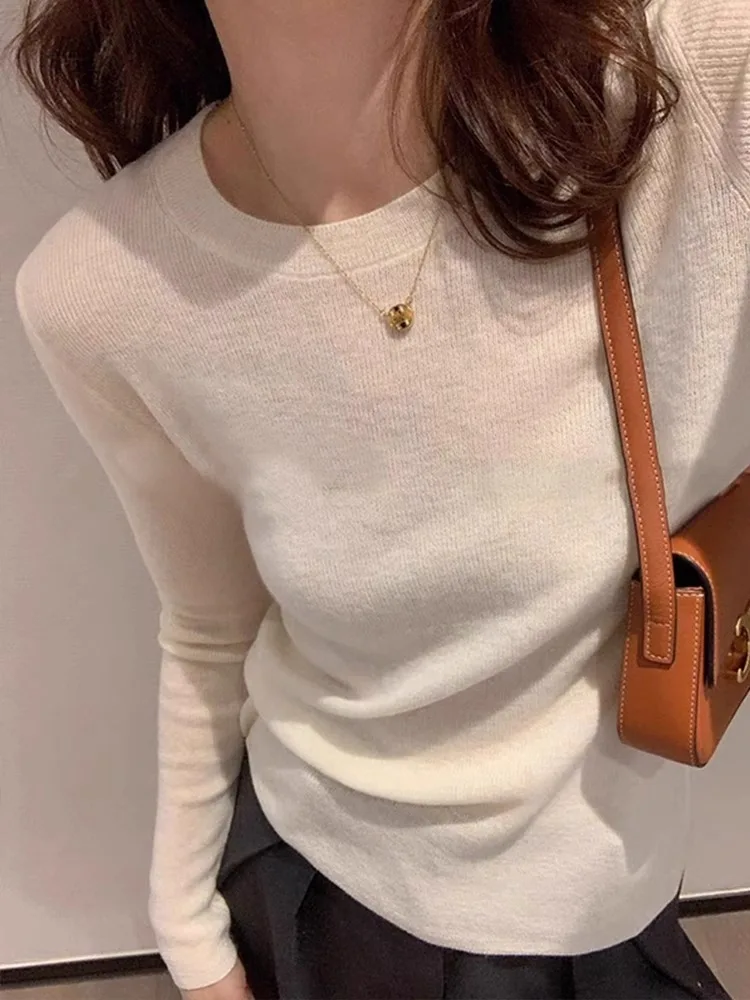 Fashion thin thin round neck cashmere sweater women's spring and autumn loose sweater V-neck wool base shirt