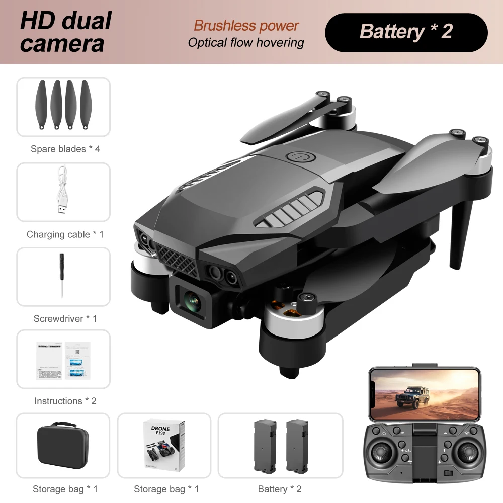 NEW F198 Drone WIFI brushless electric machine Optical flow localization FPV RC Foldable quadcopter Toy gift