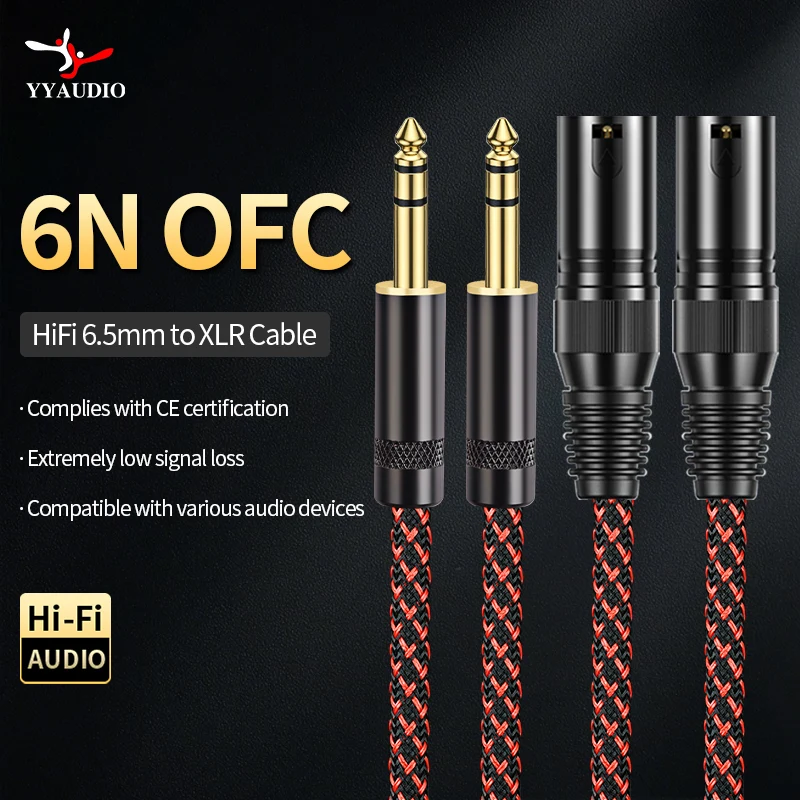 YYAUDIO HiFi 6,5 auf 2XLR Kabel 6N OFC TS/TRS 6,5mm auf XLR Stecker/Buchse 3-Pin Audiokabel für Lautsprecher, Mischpult, Mikrofon