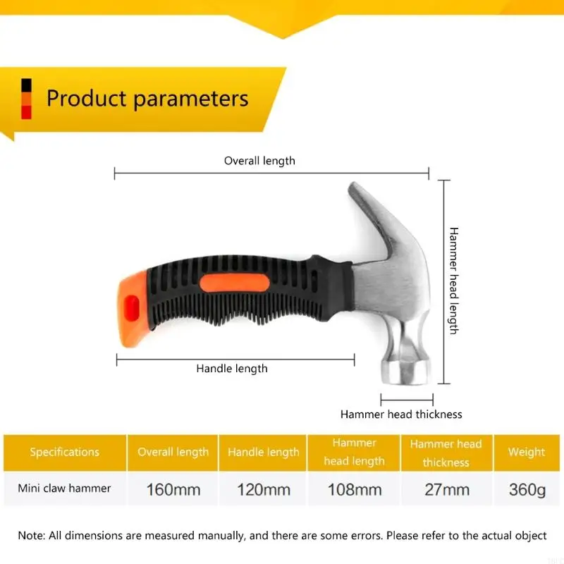 T8UC ミニハンマー爪爪ハンマー人間工学に基づいたハンドル小型ポータブルホームツール木工ハンドツール多機能車両