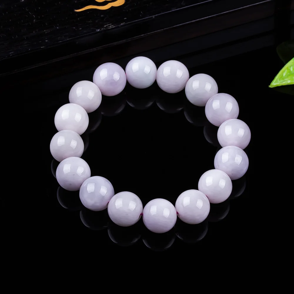 

Natural Emerald Ice Violet Jade 14mm Beads Bracelet Jadeite Hand Woven Vintage Carved Amulets Fashion Jewelry Gift for Women Men