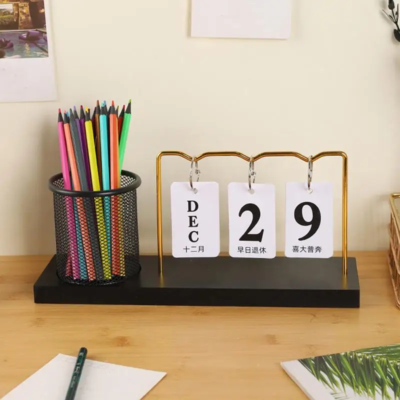 Organizador de escritorio con calendario perpetuo, calendario de escritorio multifuncional, adornos simples y reutilizables