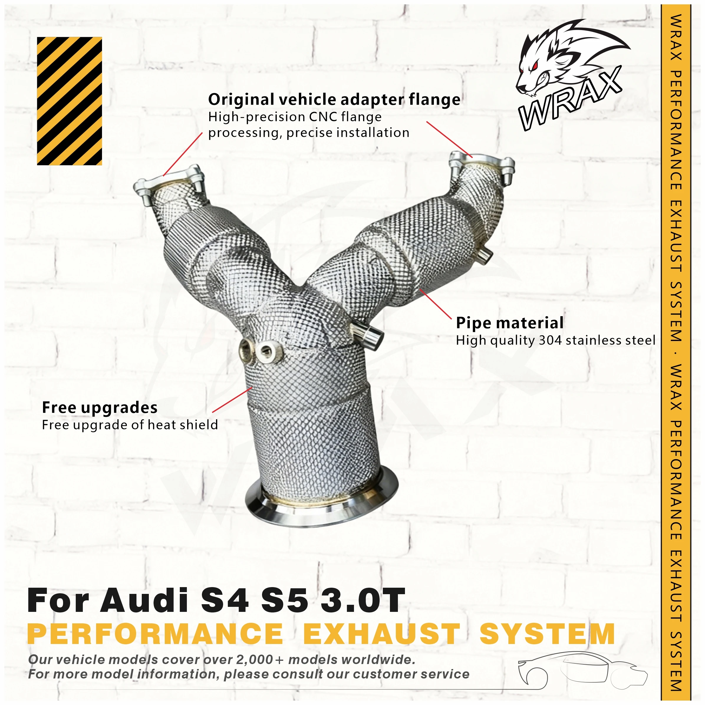 

High Flown WRAX Sports Downpipe for Audi S4 S5 3.0T SS304 Upgrade of Heat shield Lossless Installation