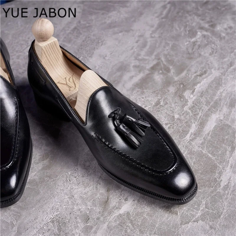 Black Brown Loafers Shoes for Men Brown Fringe Genuine Leather Handmade Slip on Casual Zapatos De Vestir Hombre Shoes for Men