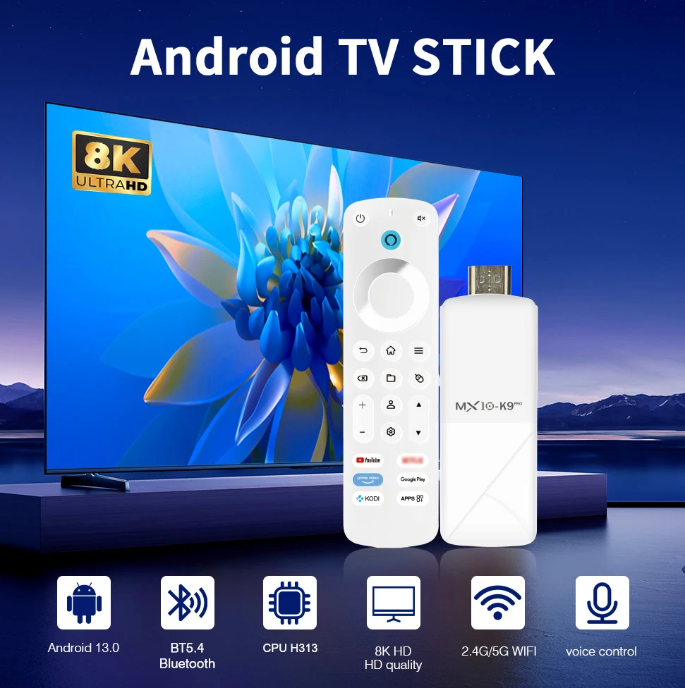 جهاز استقبال للتليفزيون الذكي MX10 K9 PRO H618 Quadcore Cortex-A53 Mali-G31 MP2 2GB 16GB Android 13.0 Chromecast TV Stick مع جهاز تحكم عن بعد صوتي #1