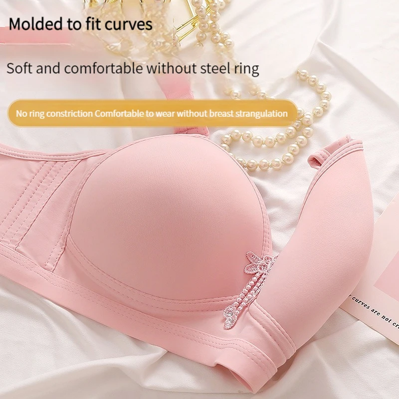 New large size non-steel ring women\'s bra four rows of buckle glossy simple push up adjustable comfortable breathable bra bra