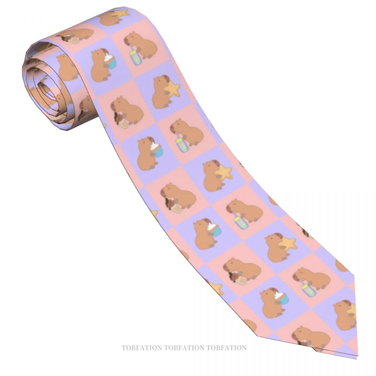 Strawberry Cupcakes Drink Doodle Kawaii Capybara Guinea Pig Cavia Porcellus Animal New 3D Printing Tie Necktie Accessories