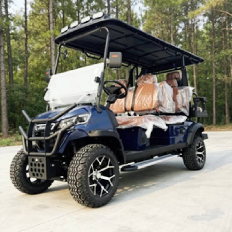 China Factory Street Legal Lithium Battery 6 Seater Electric Golf Cart 14 Inch Tire Seat With Headrest Roof LED Light Strips