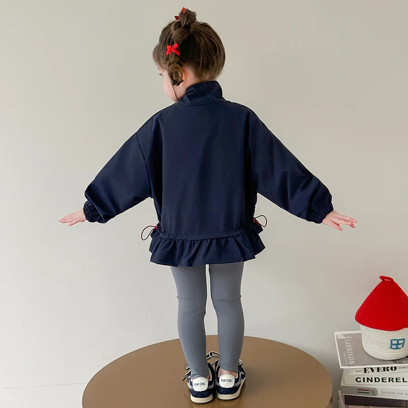 Primavera outono bebê meninas casaco de algodão com cordão na cintura elegante criança criança bonito dos desenhos animados jaqueta de gola alta crianças wear