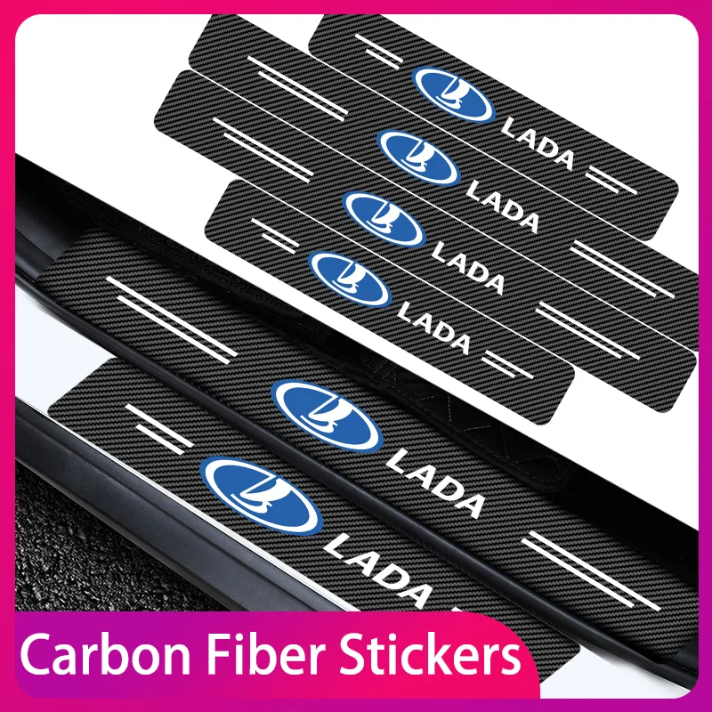 

4pcs Carbon Fiber Car Door Sill Sticker Auto Door Threshold Scratch Waterproof For Lada Granta Vaz Kalina Priora Niva Samara 2
