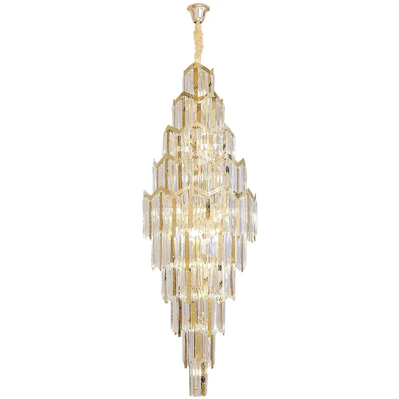 New Design Villa High Ceiling Living Room Crystal Light Hotel Lobby Long chandelier Duplex Simple Rotating Stairwell PendantLamp