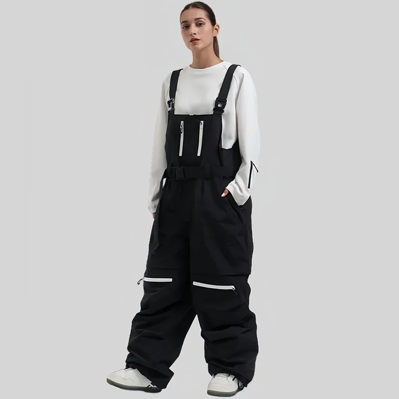 Snowboarding Overalls Men New 2025 Winter Loose Sports Outdoor Skiing Trousers Windproof Waterproof Women Warm Ski Strap Pants