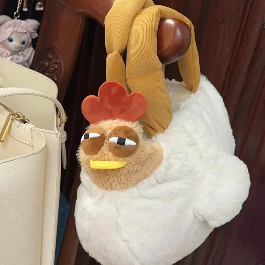 Pelz Huhn Plüsch Tasche Hässliche Henne Form Handtasche Lustige Kawaii Huhn Anhänger Schlüsselanhänger Puppe Satchel Geldbörse für Frauen Geburtstagsgeschenke – Detail 2