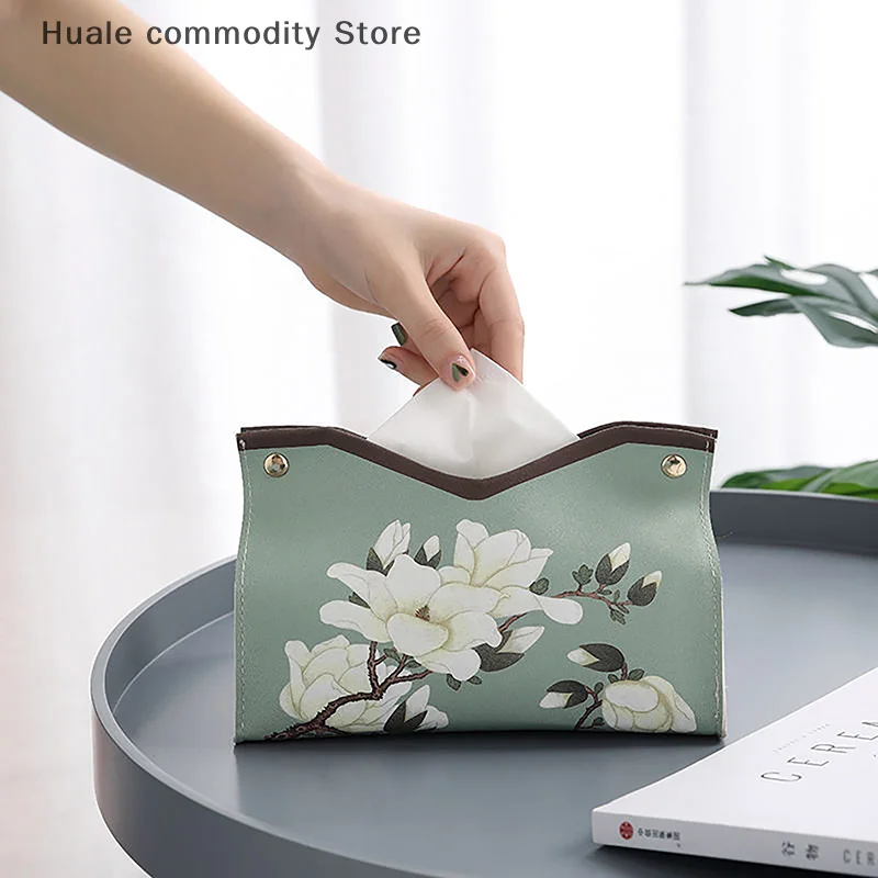Simple Floral PU Tissue Box Case Retro Car Tissue Container Home Decoration Napkin Holder Desktop Paper Storage Box Pumping Boxs