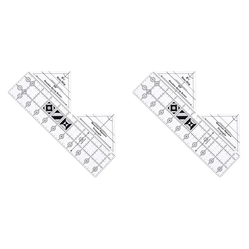 Y51A 2X 90 Degree Double Strip Quilt Ruler 10 Inch Acrylic Quilting Triangle Rulers Non-Slip Sewing Templates for Fabric Cutting