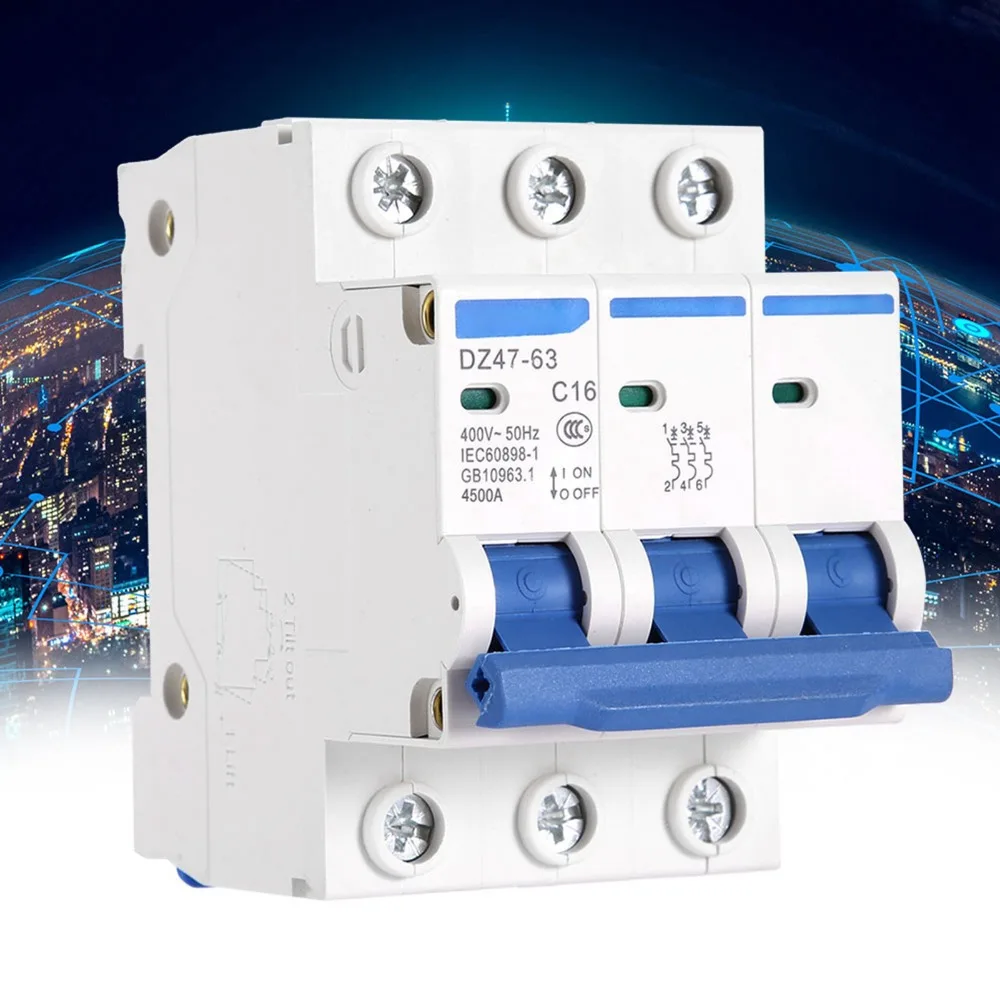 DZ47-63 3P Miniature Circuit Breaker 16A AC 400V MCB 35mm DIN Rail DZ47 - 63 Mini Circuit Breaker Residential Use