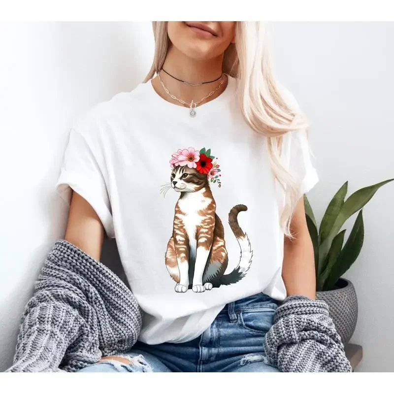 

Cat ArT T Shirt Floral Crown Lover Birthday Valentines Day Artistic Design for