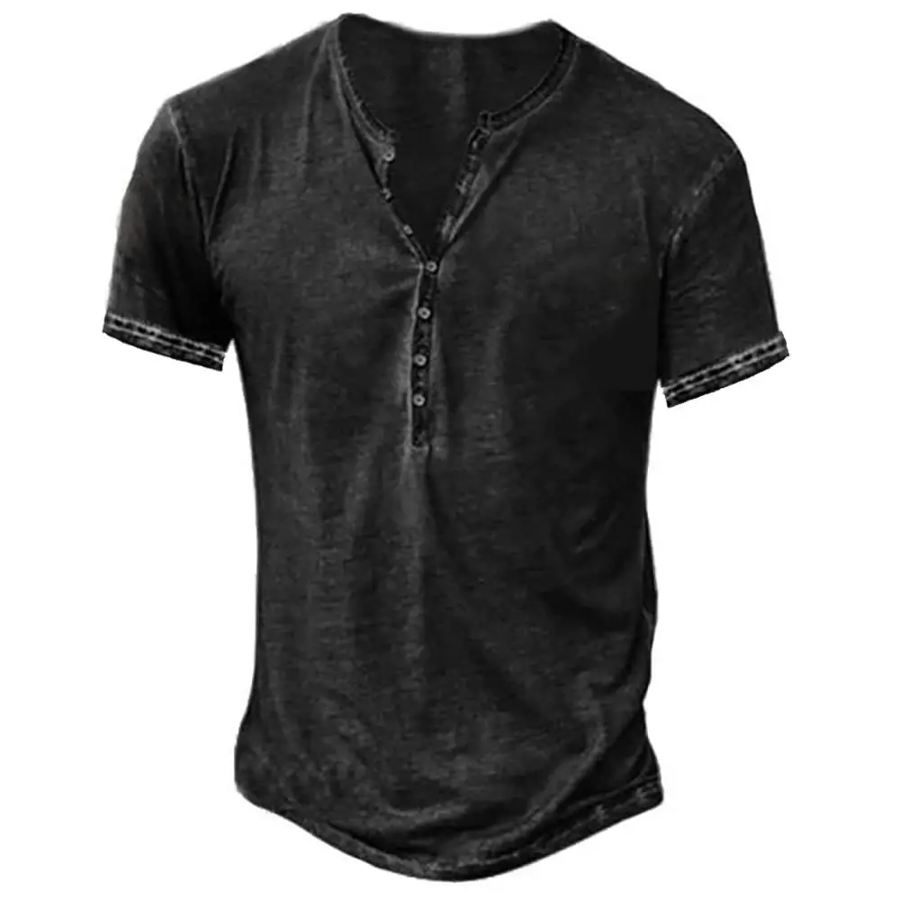 Vintage Retro V-Ausschnitt Figurbetontes Casual Street-Style-Oberteil mit Knopfkragen, Modisches Herren-Freizeithemd mit kurzen Ärmeln – Detail 3