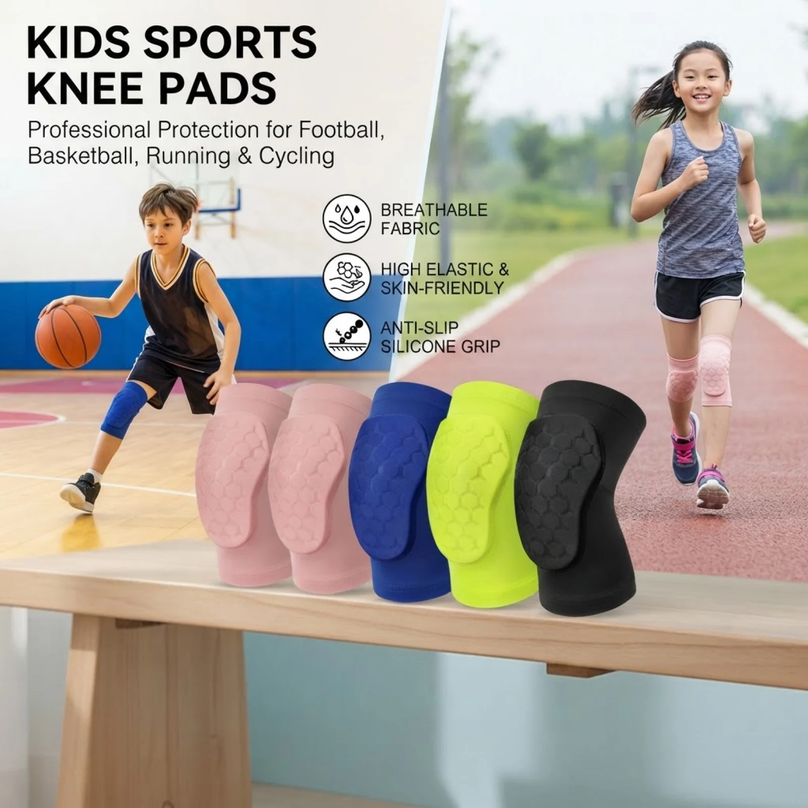 Knee Pad with EVA Pad Impact-Resistant Gear Thickened for Sports, Kids, Children