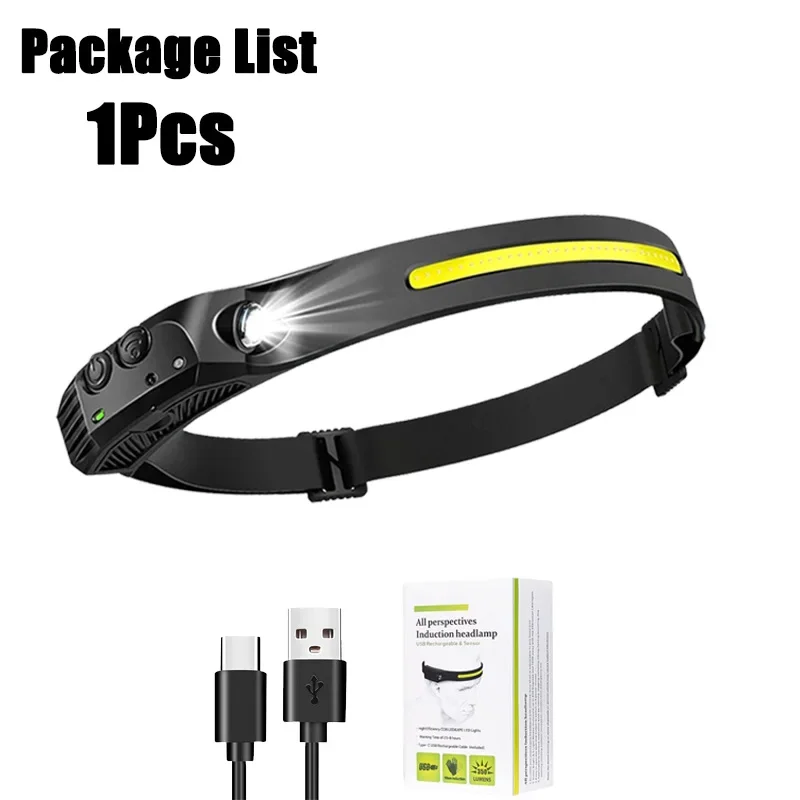 super-cheese Sensor-Stirnlampe, USB wiederaufladbar, LED-Taschenlampe, XPE + COB-Taschenlampe, Camping, wasserdichter Scheinwerfer für Angellaterne, 1/2/3/4/5/8/10 Stück 5