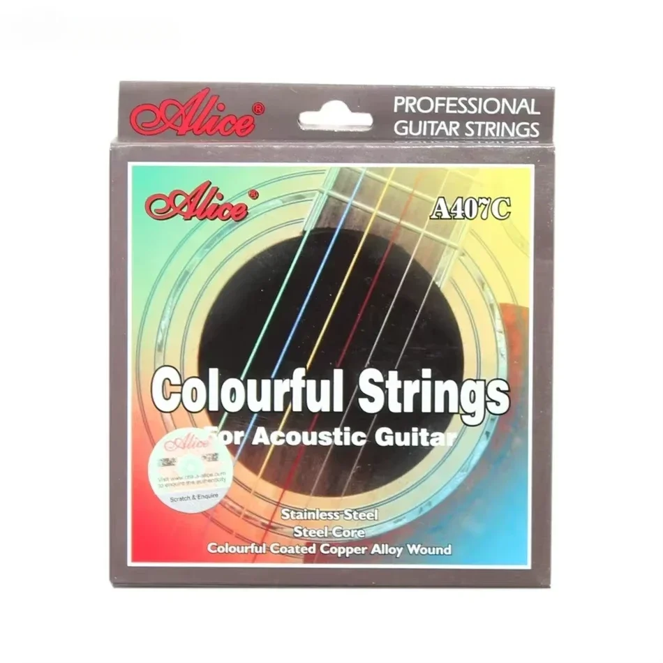 Alice A407C Colorful Acoustic Guitar Strings 1st-6th 011-052 Strings Color Coated Copper Alloy Wound Light