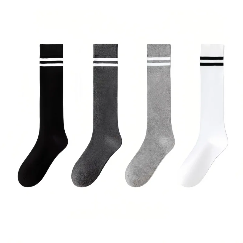JK Women High Knee Socks Cotton Over Knee Long Socks White Mid Calf Compression Stockings