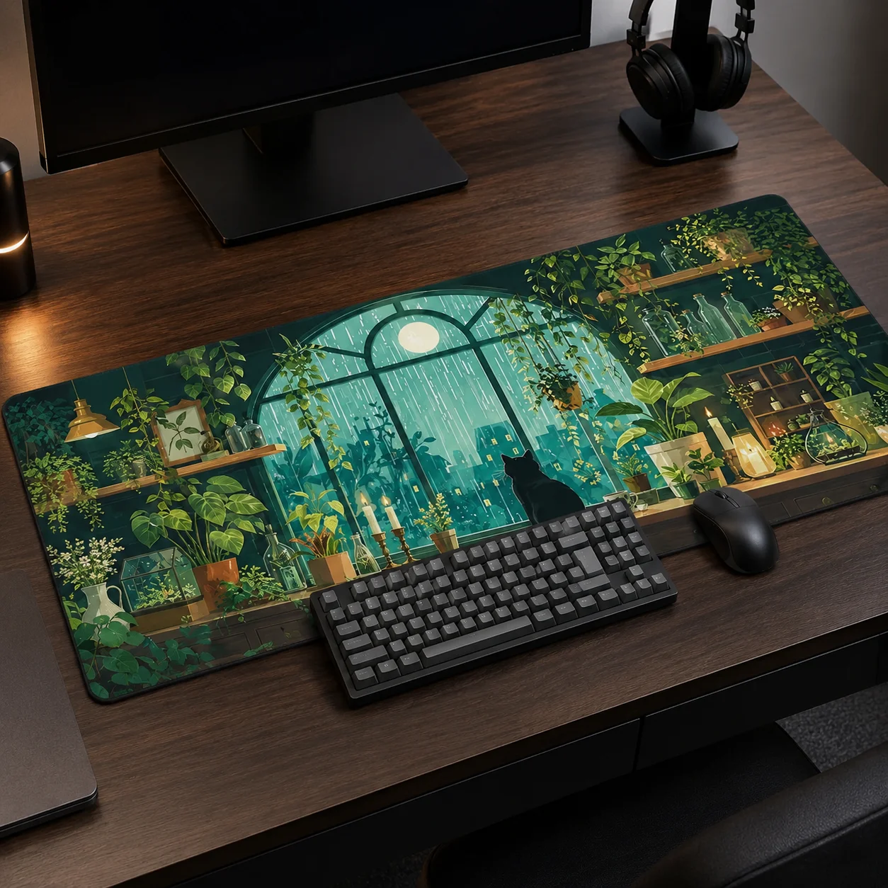 Play Mat Neoprene - マウスパッド黒猫緑植物ゲーミングプリントオンデマンドマウスパッドXXLデスクマット天然ゴムソフトカーペットコンピュータマウスマット
