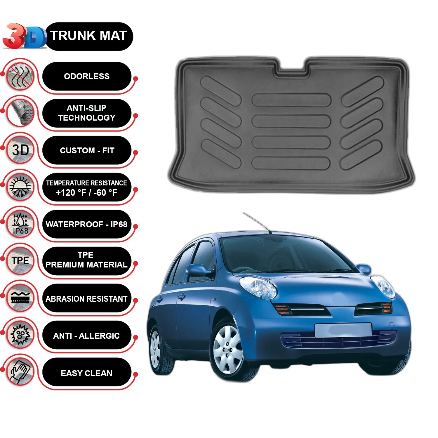 Nissan Micra 2002-2010 Cargo Liner Rear Trunk Floor Mat