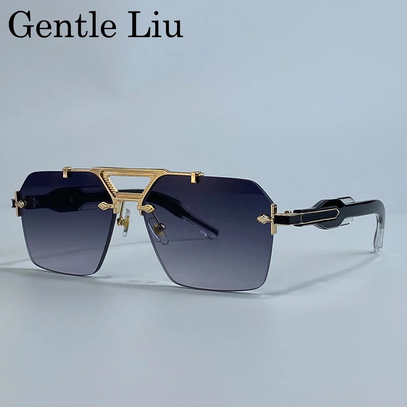 

Steampunk Polygon Rimless Sunglasses Men 2025 Luxury Brand Oversized Square Double Beam Sunglass UV400 Driving Eyewear For Male