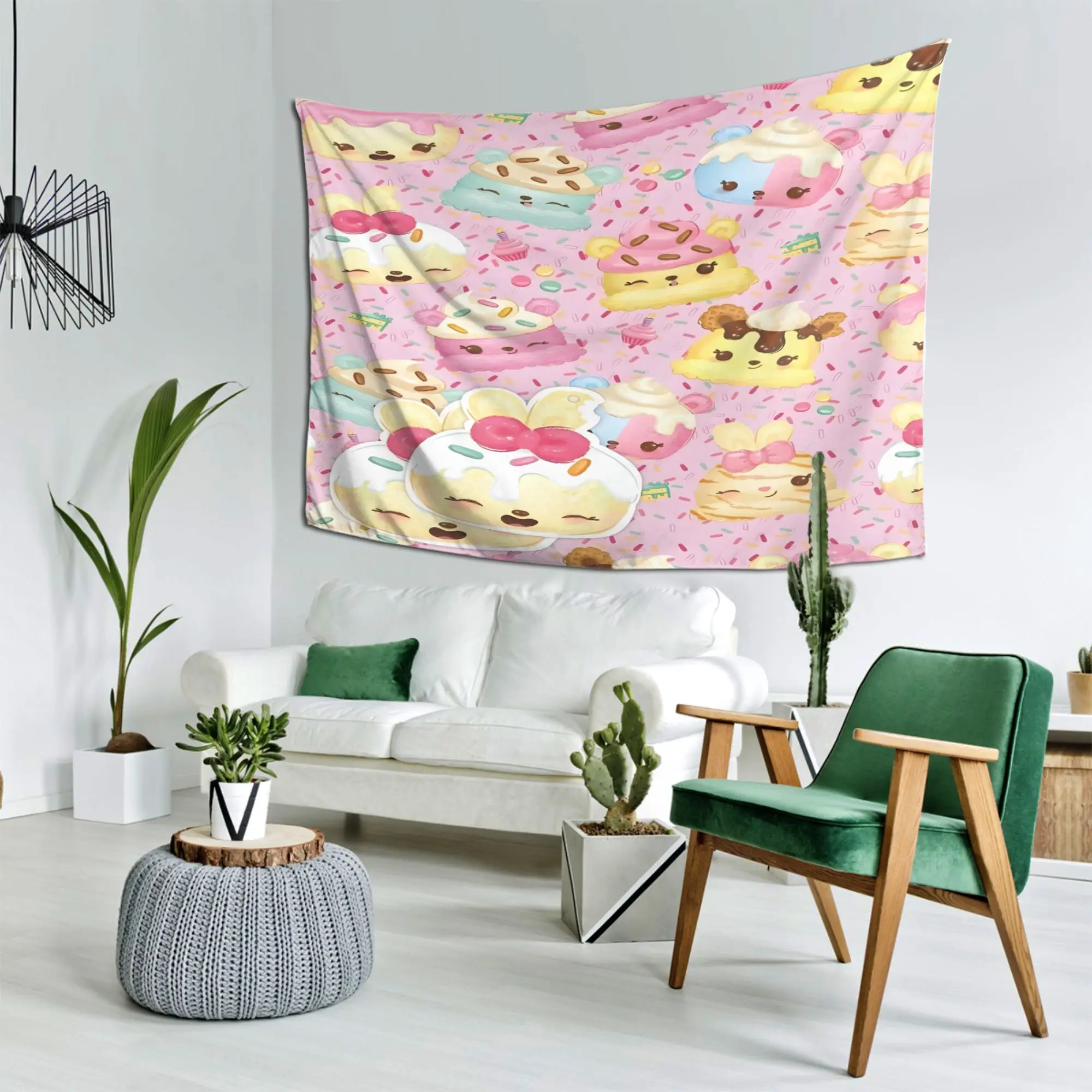 1pc Pink Sprinkle Cute Animal Donut Dessert Tapestry Pastel Cartoon Wall Art Aesthetic Room Decor for Bedroom Dorm Girl Gift