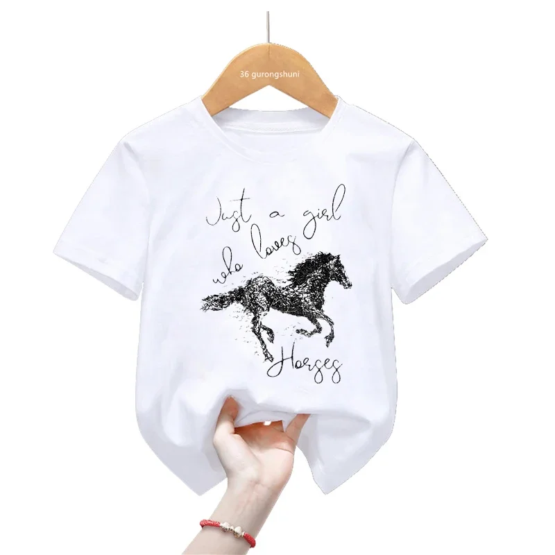 

Cool Just A Girl Who Loves Horses Graphic Print T Shirt For Girls/Boys Summer Fashion Kids Clothes Harajuku Kawaii T-Shirt