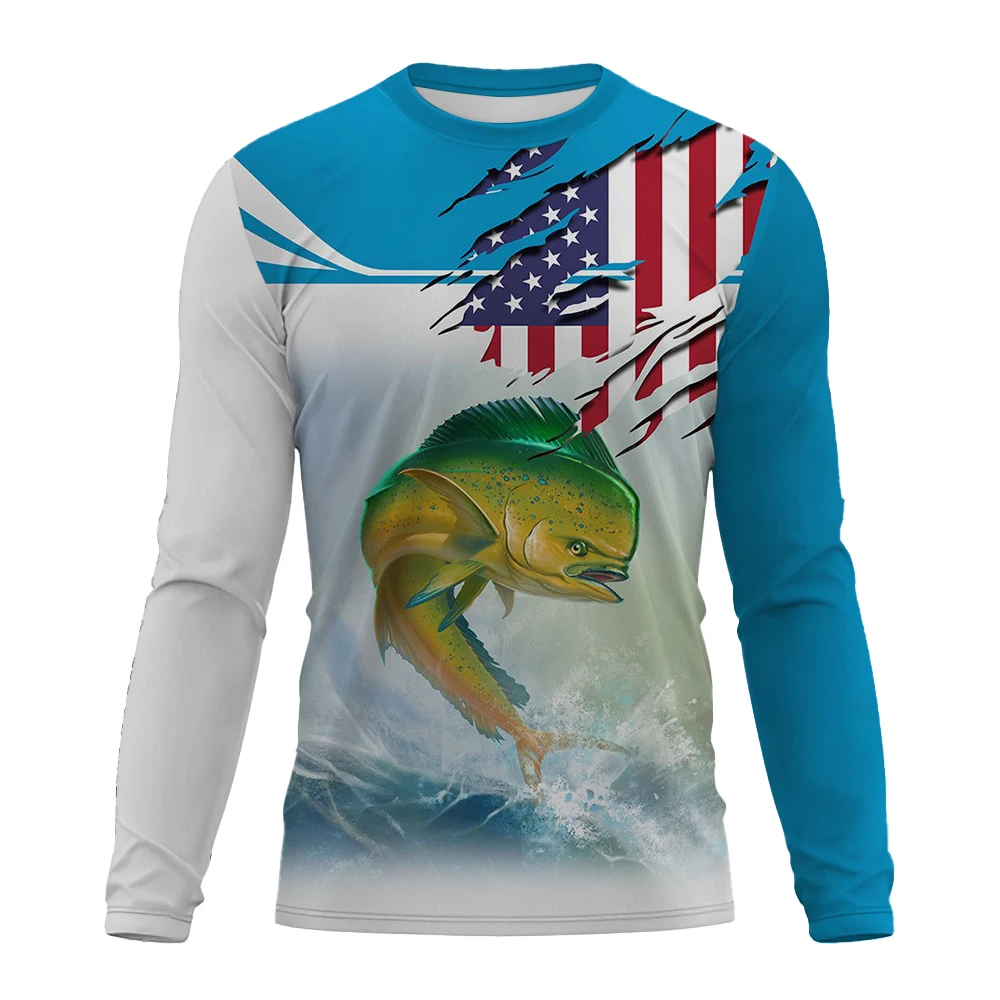 New Fishing Enthusiasts Fishing T-shirt Spring and Autumn Recreational Men's Crew Neck  clothing fish Graphic printed T-shirt