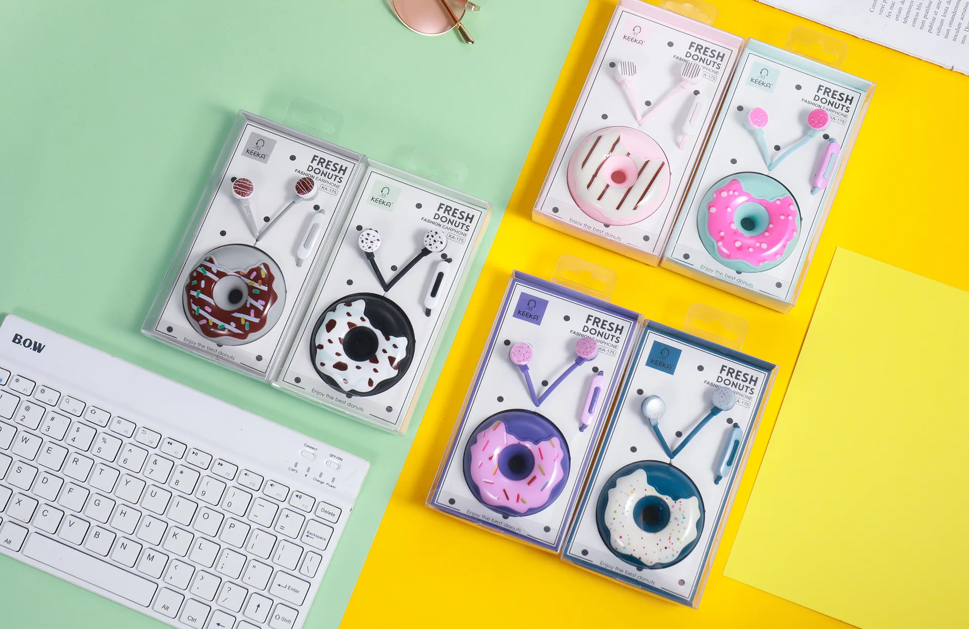 Cartoon Donuts หูฟังแบบมีสายหูฟังพร้อมไมโครโฟน3.5มม.Headphone Stereo น่ารักที่เก็บหูฟังเด็กเด็กเล็กเด็กผู้หญิงของขวัญ