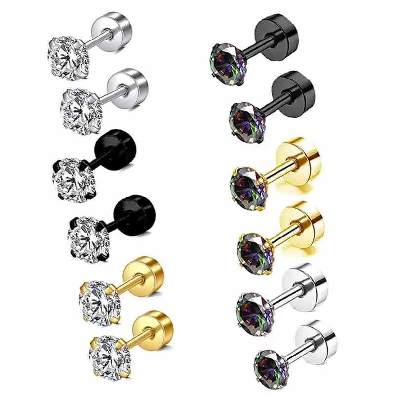 

Stainless Steel Crystal Studs Earrings For Women Men 4 Prong Tragus Round Clear Cubic Zirconia Ear Jewelry wholesales cheap pric