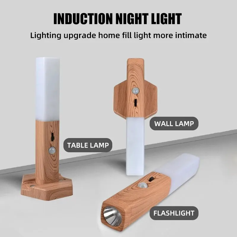 Led Wood Grain Charging HumanBody SensorLight Smart Home Magnetic Induction WallLightThree-in-one Multi-Functional Night Light
