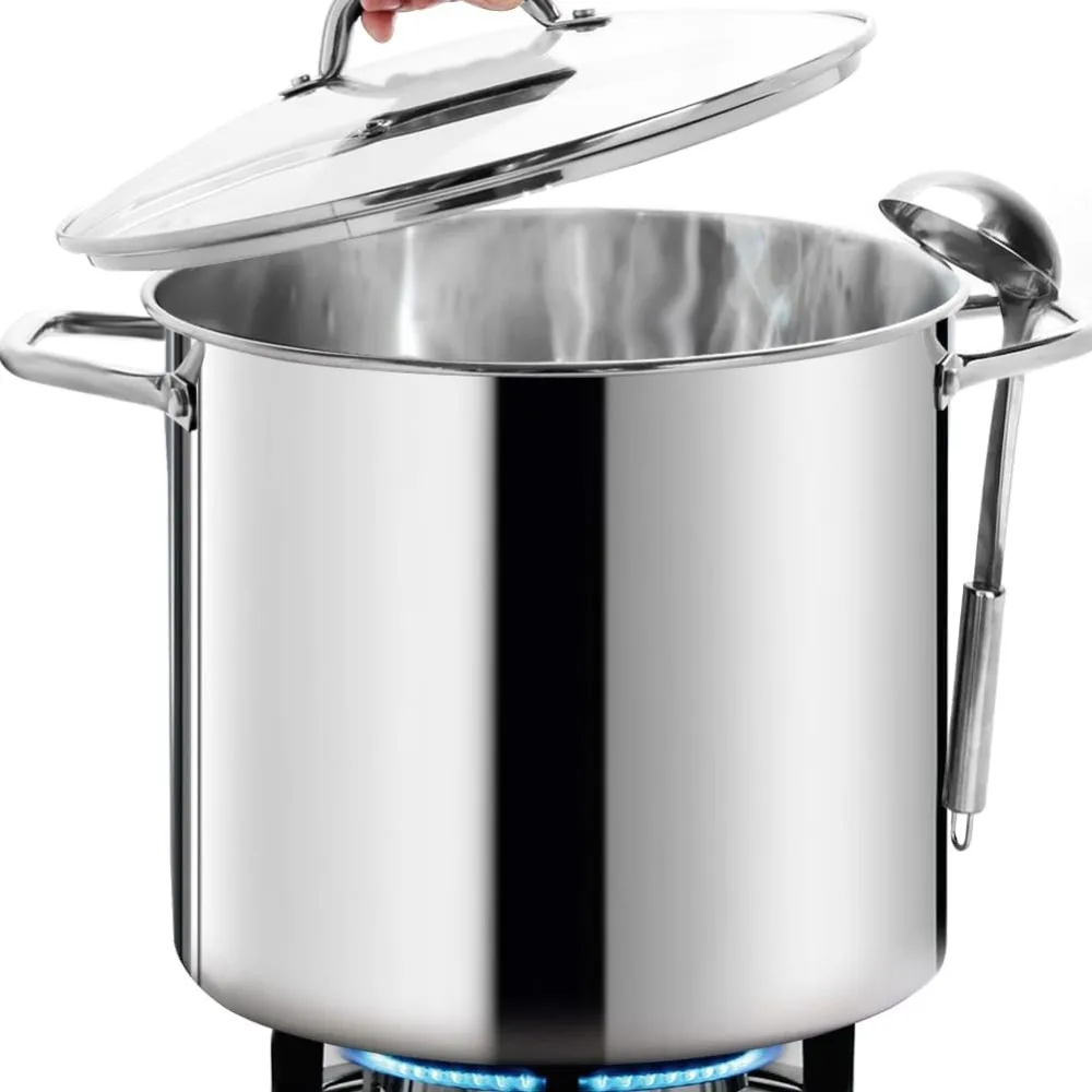 

LARGE STOCK POT 24 Quart With Lid - Nickel Free Stainless Steel Cookware Stockpot 24 Quart - Healthy Cookware Polished Stockpot