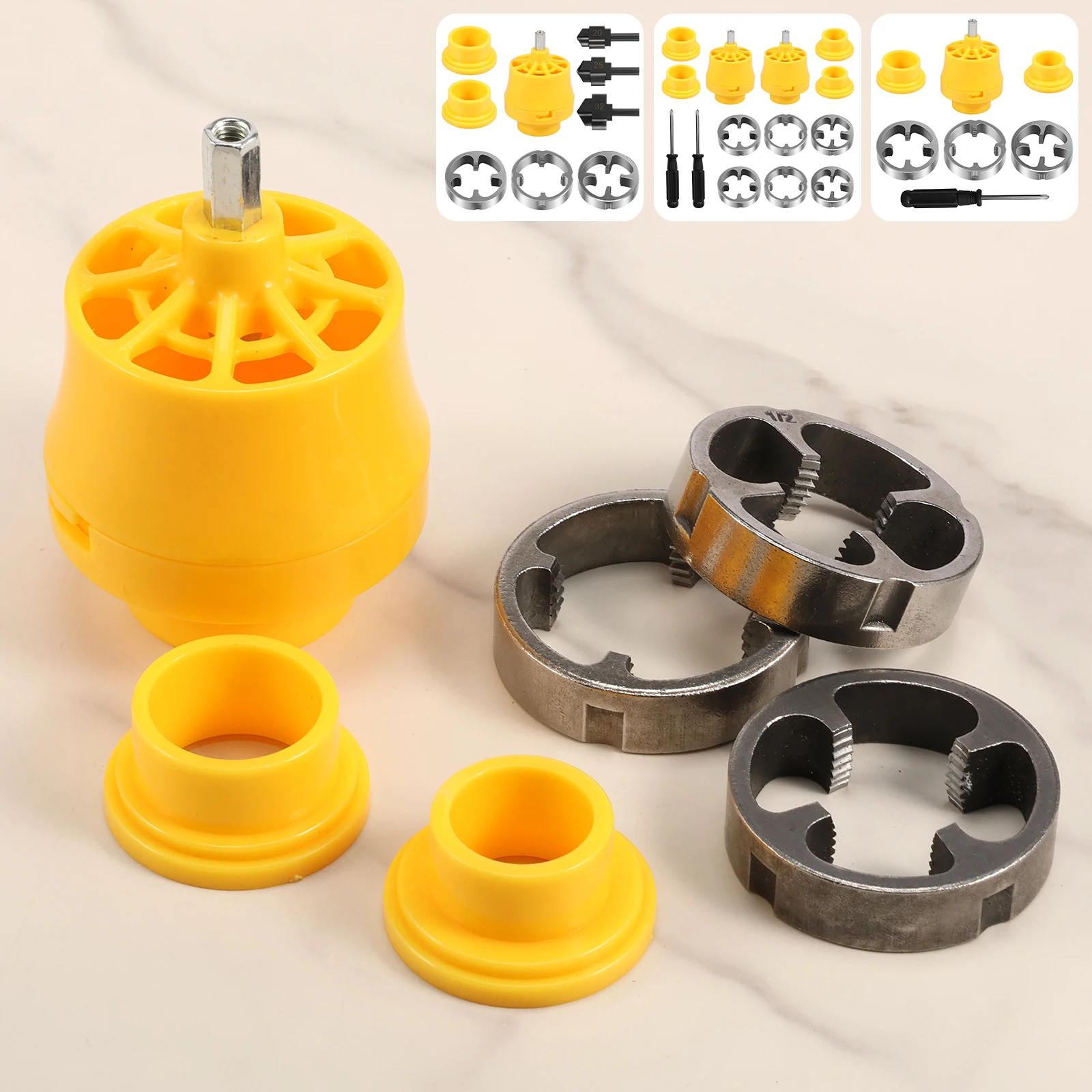 

PVC Thread Maker Tool Plastic Water Pipe Thread Plate Set Plumbing Tool Reusable Plastic Pipe Threader with 3 Dies Plumbing