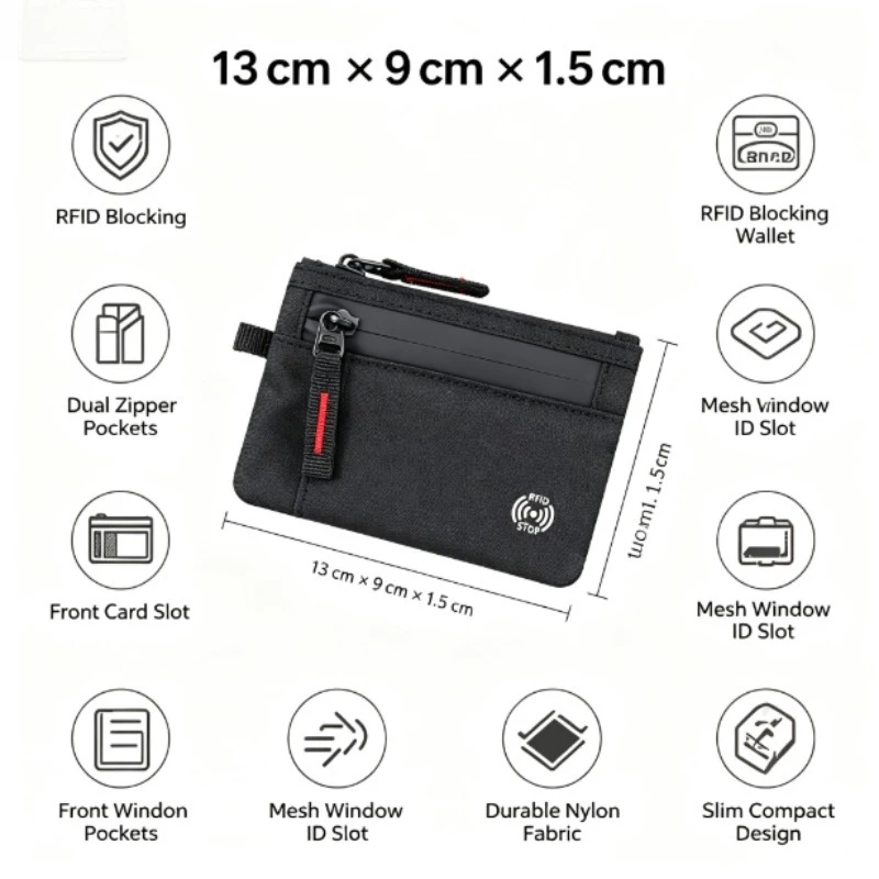 2026 New Xpac Slim RFID Blocking Card Holder for Men Mini Lightweight Coin Purse Multi‑Function ID Document Storage Wallet