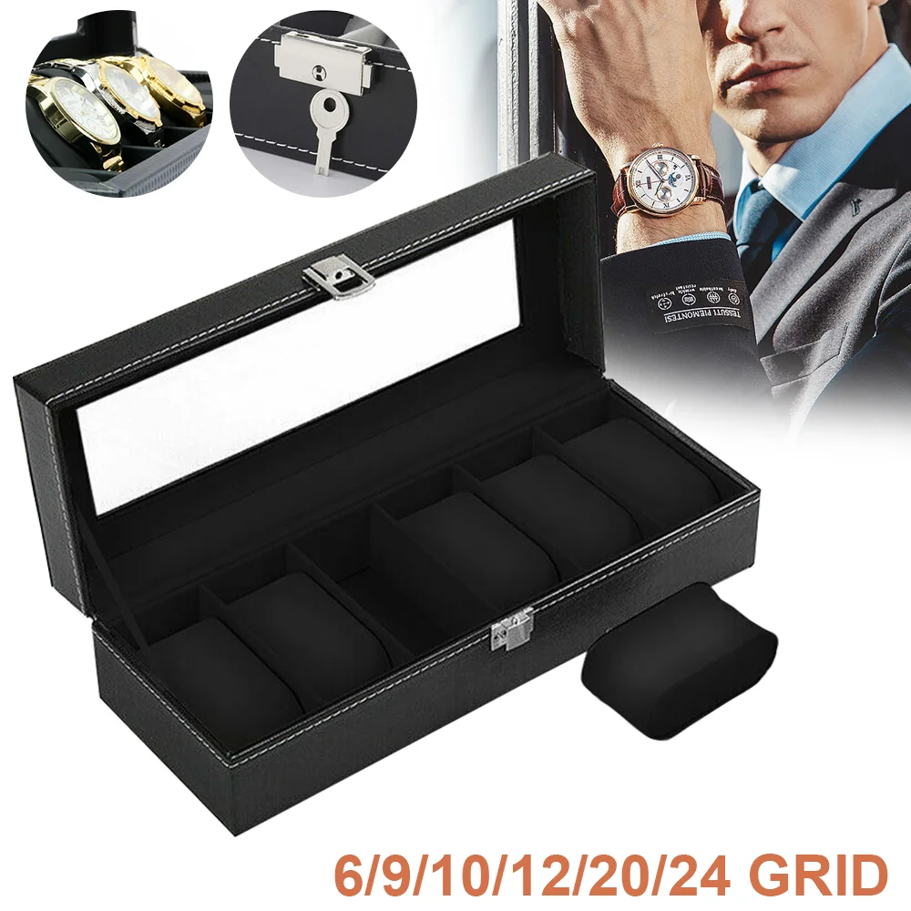 Watches Box 6/9/10/12/20/24 Grid Watch Case Box Men Jewellery Box PU Leather Watch Storage Case Organizer Display Case Gifts