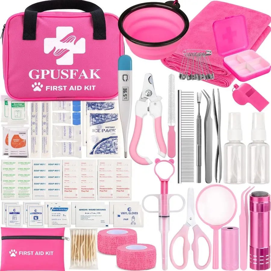 

Набор для оказания первой помощи животным, 136 предметов, для собак и кошек, для путешествий на автомобиле и дома