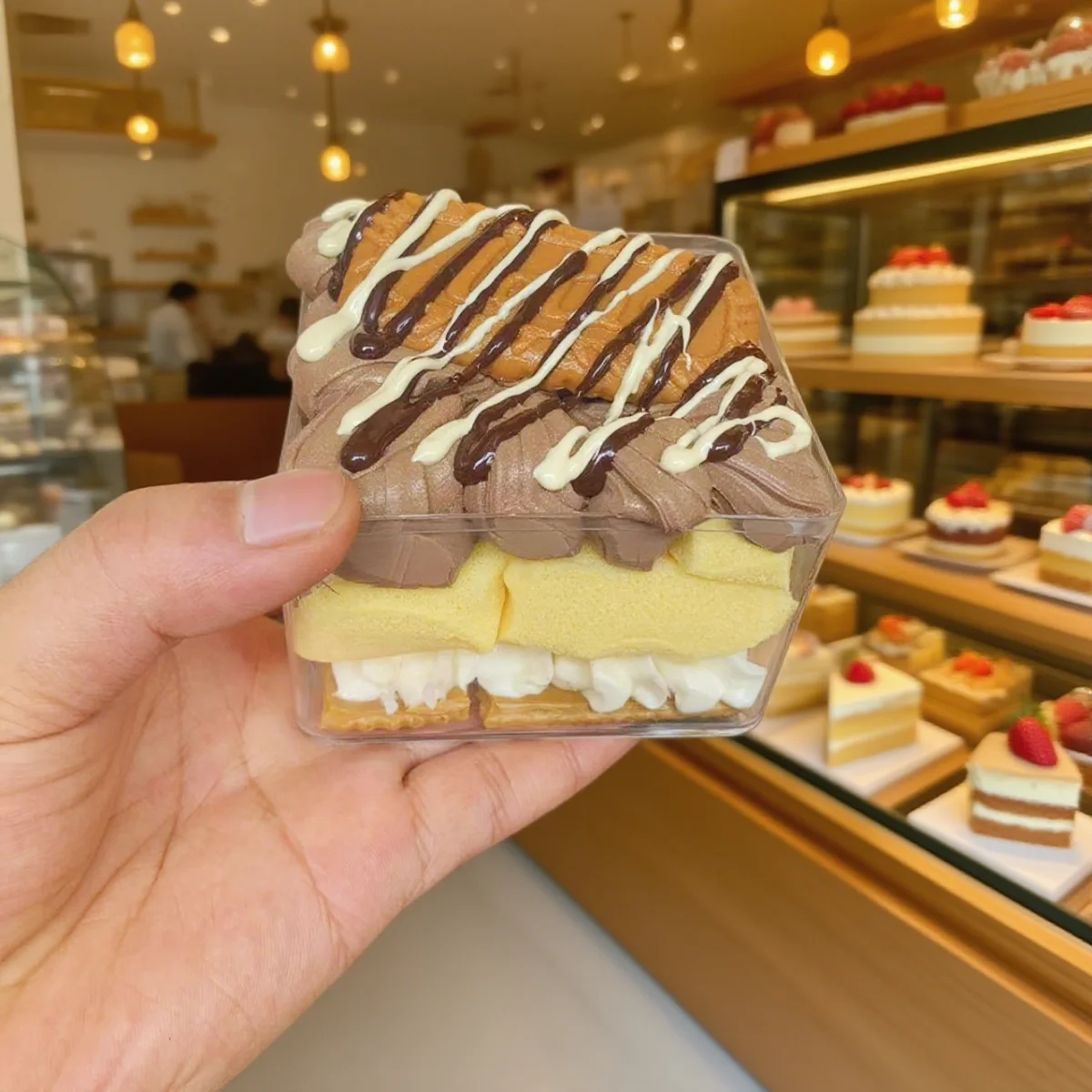 Modèle de faux gâteau carré ultra réaliste 8,5 x 8,5 x 6 cm – Mini présentoir de desserts parfait pour la boulangerie, la photographie et la décoration de fête
