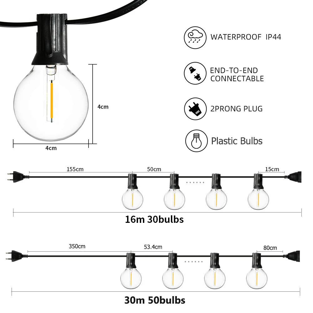 30M Festoon LED Bulb Garland String Light Fairy Outdoor Street  Light Garland G40 Waterproof Retro Bulb For Garden Decoration