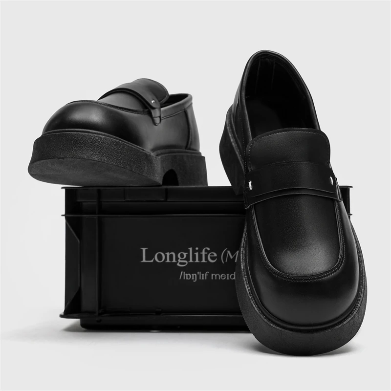 British Style Platform Loafers Men 2024 Plus Size Round Toe Single Shoes Male Thick Bottom PU Leather Shoes