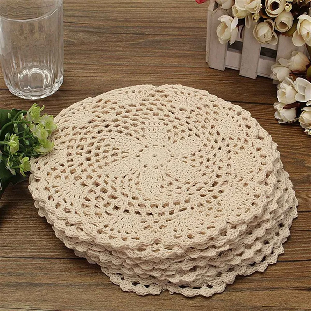 Lot de napperons ronds en coton vintage, en dentelle crochetée à la main, fleurs, Cowijk, accessoires d'artisanat décoratif de table domestique, 12 pièces