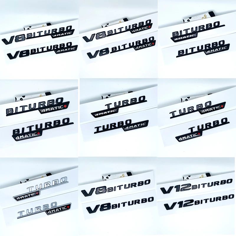 

Letter Emblem for Mercedes Benz V12BITURBO V8 BITURBO 4MATIC+ TURBO 4MATIC Car Styling Fender Logo Sticker Chrome glossy black