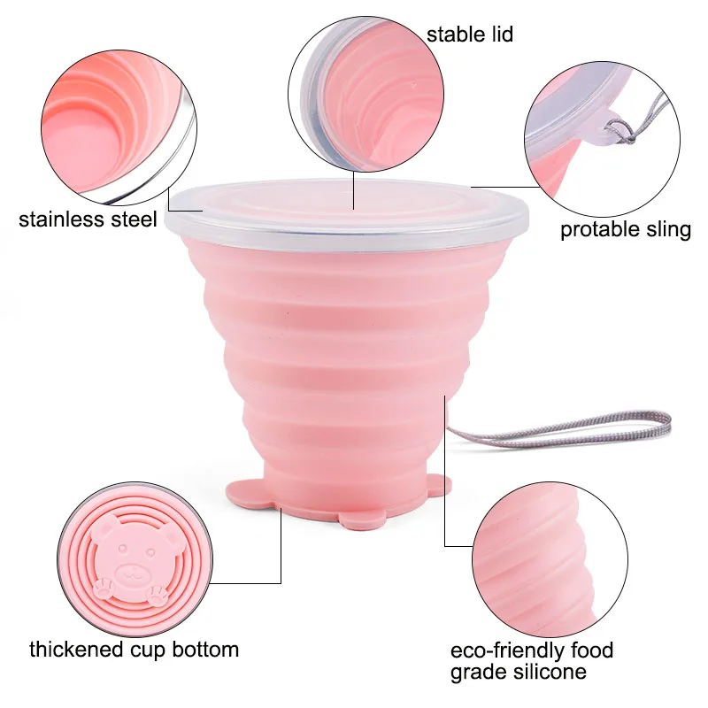 FAIS DU Folding Cup 200ml Silicone Water Cup Portable Silicone Retractable Coloured Environmental Outdoor Coffee Water Cup Tools