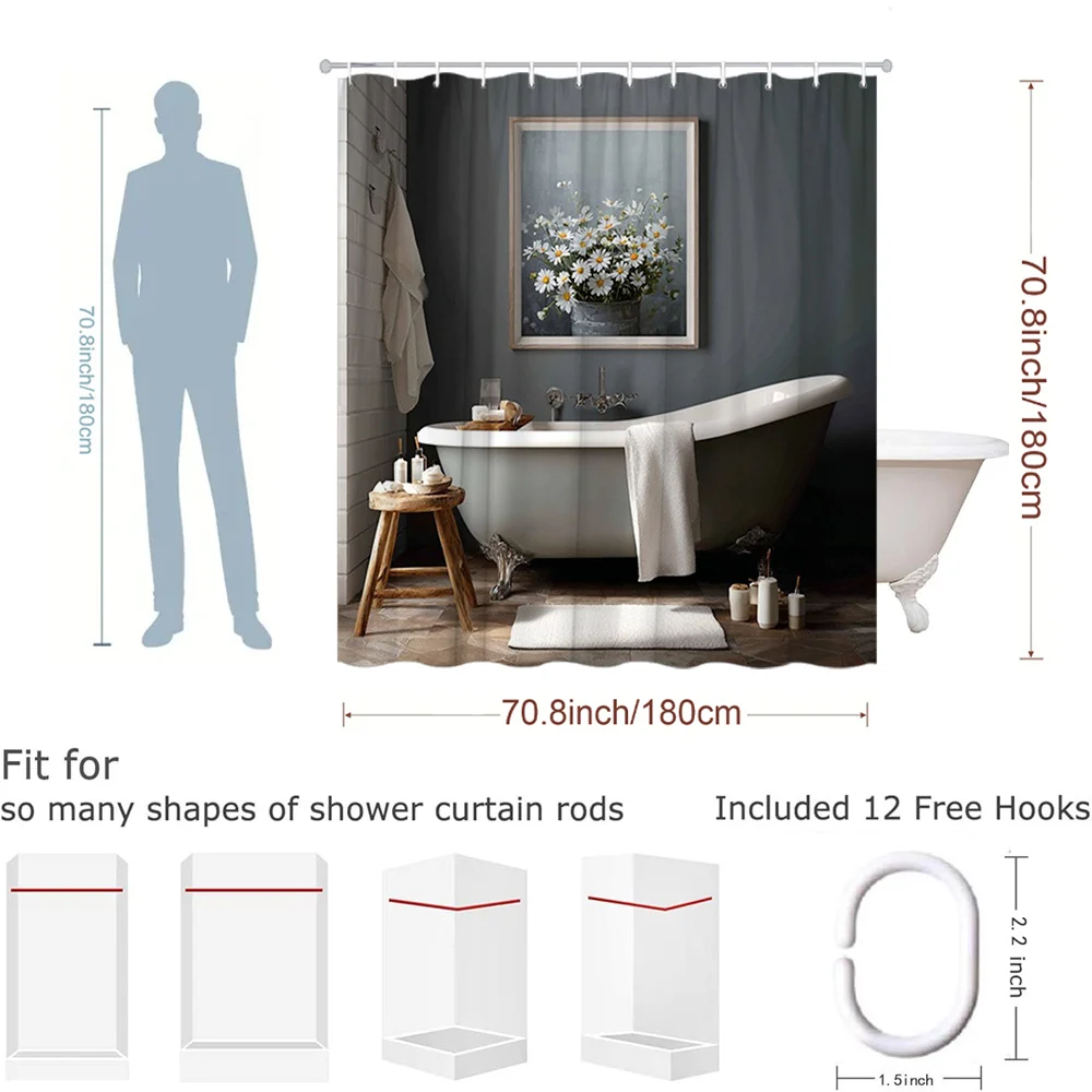 Waterproof Shower Curtain Gray Bathroom Curtain 180x200cm Modern Privacy Shower Screen for Luxury Home Spa Decor - view 3